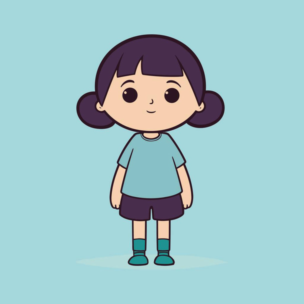 Ilustração de uma jovem garota de pé no fundo azul - Vetor, Imagem