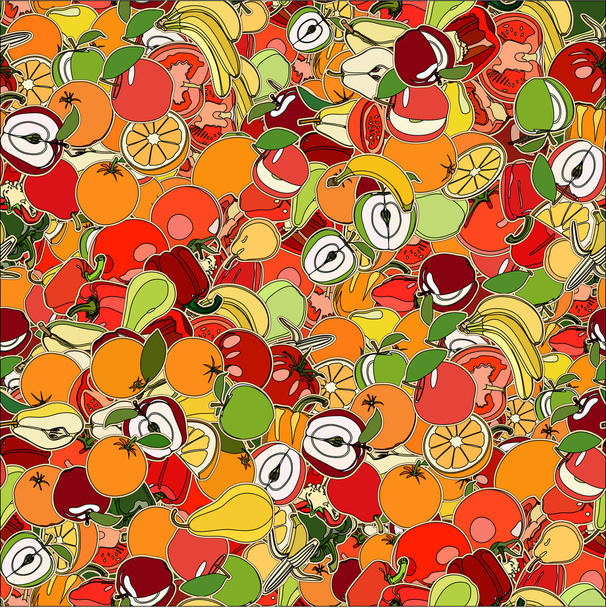 Seamless pattern with set of fruits and vegetation. Seamless tex - Vettoriali, immagini