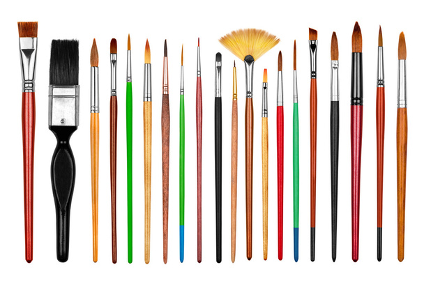 collection of new professional paint brushes isolated on white b - Foto, imagen