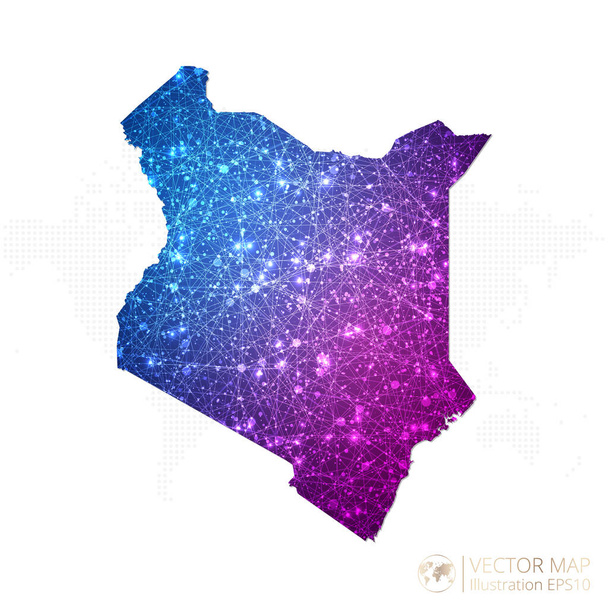 Quênia mapa em wireframe geométrico azul com estilo poligonal roxo gráfico gradiente sobre fundo branco. Ilustração vetorial Eps10. - Vetor, Imagem