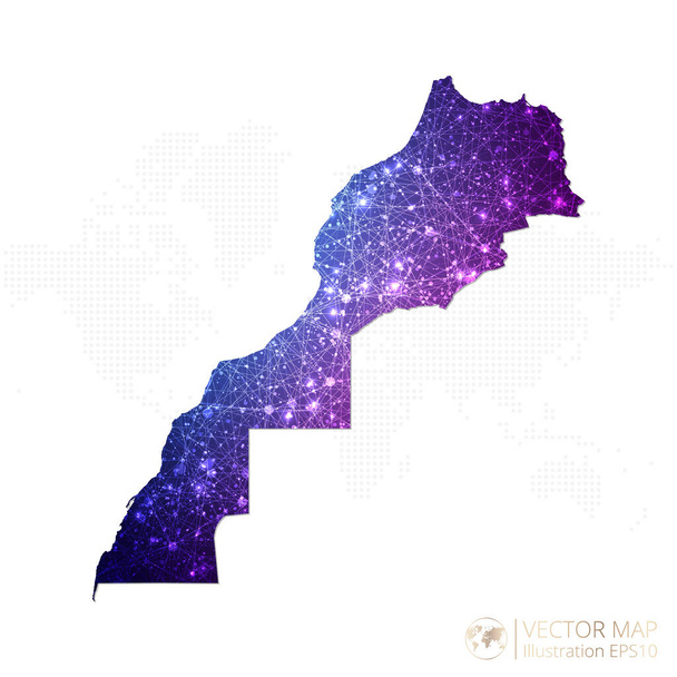 Marokko kaart in geometrische bedrading blauw met paarse polygonale stijl gradiënt grafiek op witte achtergrond. Vectorillustratie Eps10. - Vector, afbeelding