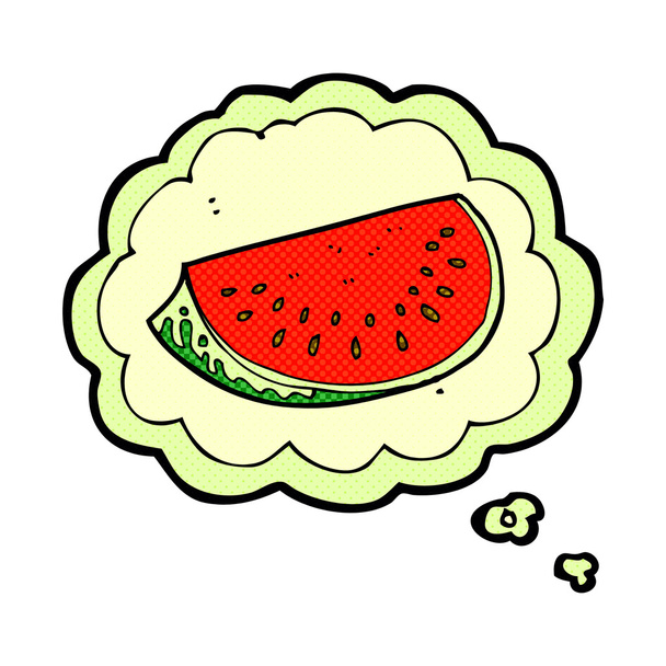 kreslený meloun plátek s myšlenkovou bublinou - Vektor, obrázek