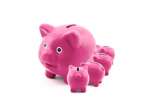 Roze piggy banks voederen van hun moeder - Foto, afbeelding