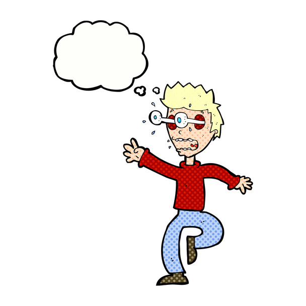 kreslený vyděšený muž s očima vyskakuje s myšlenkovou bublinou - Vektor, obrázek