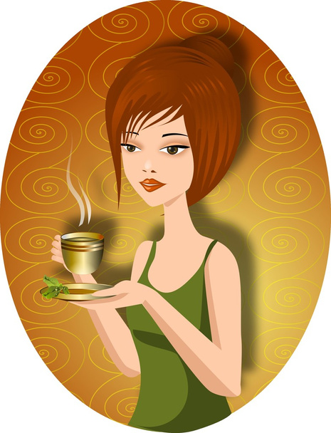 Hot green tea - Vector, Image