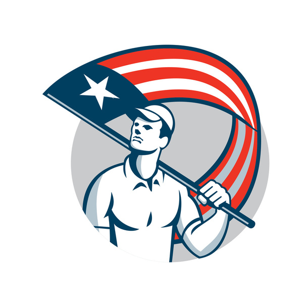 Κρατώντας μια σημαία ΗΠΑ πατριώτης - Διάνυσμα, εικόνα