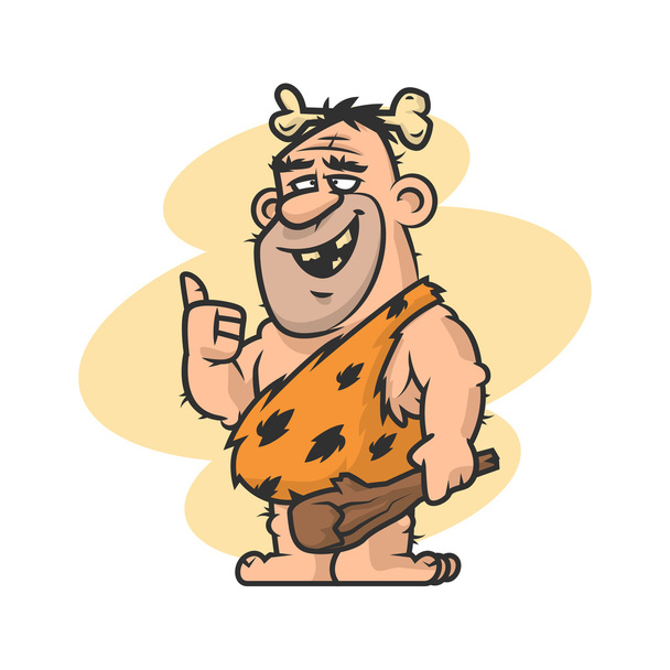 Neanderthal man smiling and showing thumbs up - Vector, Image