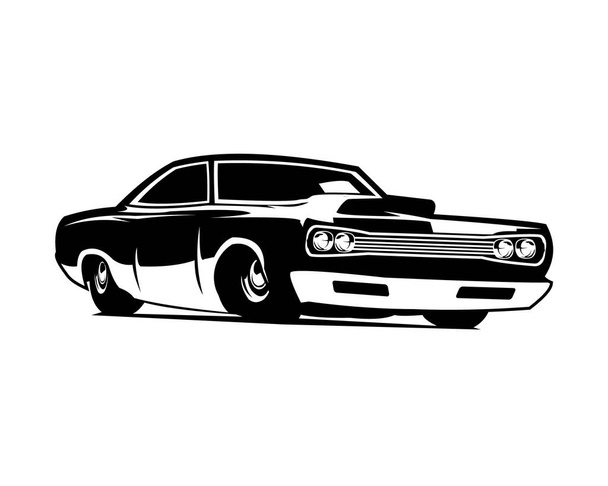 plymouth roadrunner 1970 silhouet ontwerp vector. geïsoleerde witte achtergrond getoond vanaf de zijkant. beste voor logo, badge, embleem, icoon, sticker ontwerp. - Vector, afbeelding