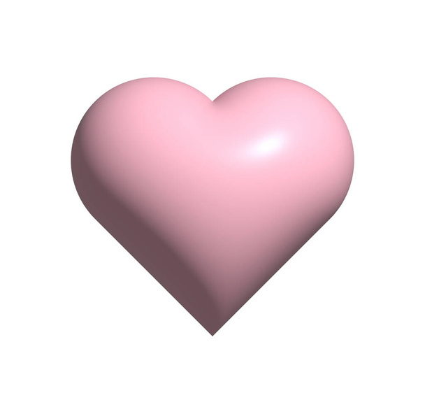 Różowe serce odizolowane na białym tle. Elementy na Walentynki. Dzień Matki. Renderowanie 3D. Widok z góry, płaski - Zdjęcie, obraz