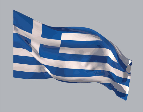 Una bandera con rayas horizontales azules y blancas en el techo es una imagen de una cruz griega blanca. - Vector, imagen