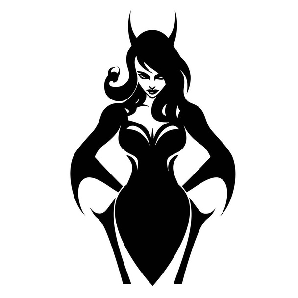 fekete-fehér rajzoló nő-ördög. EPS 10 - Vektor, kép