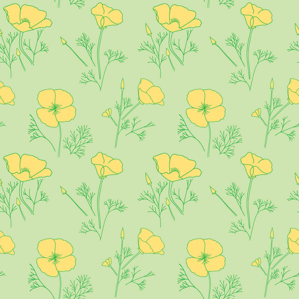 hellgrüne florale nahtlose Muster mit gelben Mohnblumen - Vektor - Vektor, Bild
