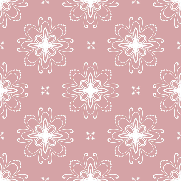 Floraler Vektor lila und weißes Ornament. Nahtlose abstrakte klassische Hintergrund mit Blumen. Muster mit wiederkehrenden floralen Elementen. Ornament für Tapeten und Verpackungen - Vektor, Bild