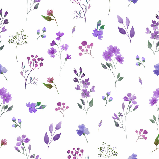 Watercolor floral seamless pattern. Hand drawn illustration isolated on white background. Vector EPS. - Vector, Image