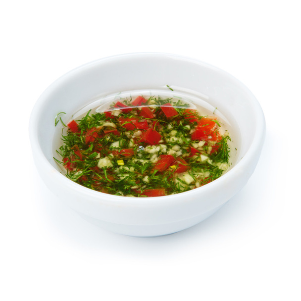 Salad dressing in a white bowl - Foto, Bild