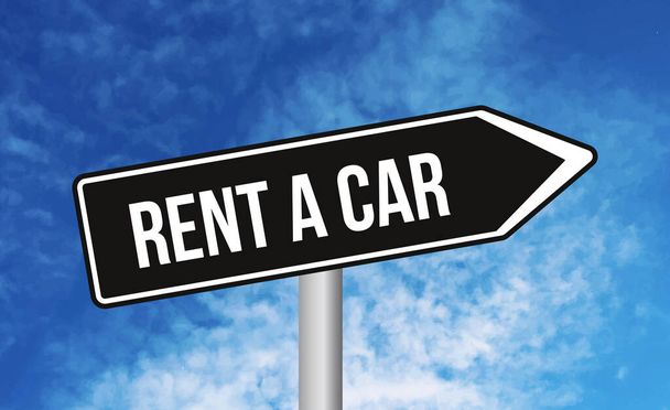 Rent a car road sign on cloudy sky background - Photo, Image