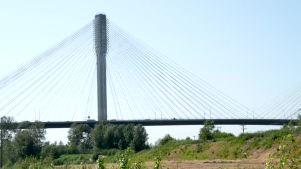 Мост Порт Манн через реку Фрейзер. Солнечное лето Суррей, Ванкувер, Британская Колумбия, Канада 2023 - Кадры, видео