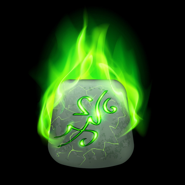 Magische rune branden in groene vlam - Vector, afbeelding