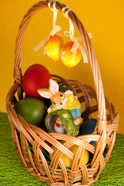 Colorful easter eggs decorated on color background - 写真・画像