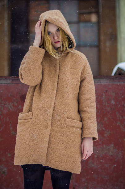 the girl in the coat on the street  - Foto, Imagen