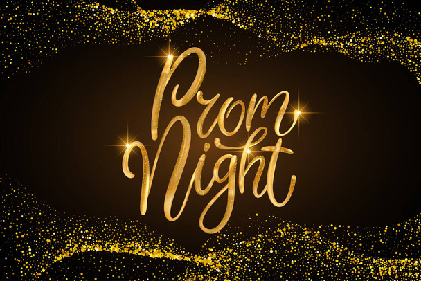 Prom night glitter text card. Shiny sparkle 3d vector gold golden lettering calligraphy card art - Vector, Image