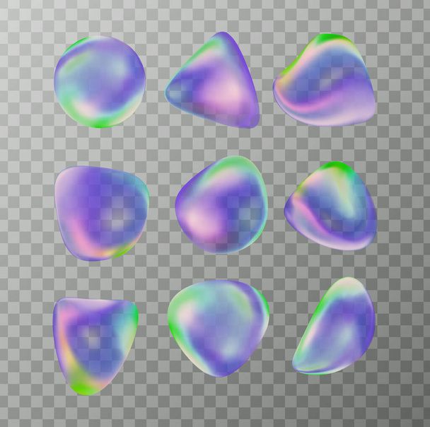 Vízbuborékok 3D vektor színes készlet Absztrakt folyadék kék alak gyűjtemény művészet - Vektor, kép