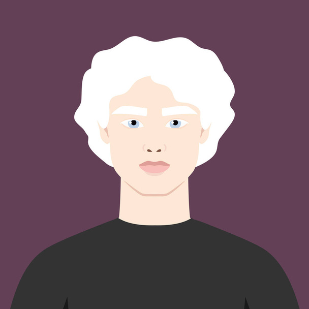 Albino man with curled hair portrait. Avatar of a young man with albinism. Genetic rare appearance. Vector illustration - Vector, Image