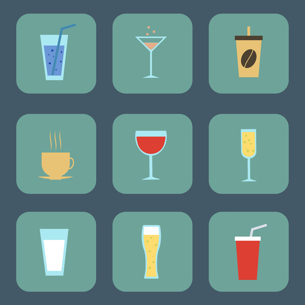 Set flat vector illustrations of alcoholic and non-alcoholic drinks - Vector, Image
