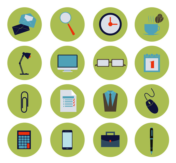 Modern flat office icons vector collection, business elements, office equipment and marketing items. - Vektori, kuva