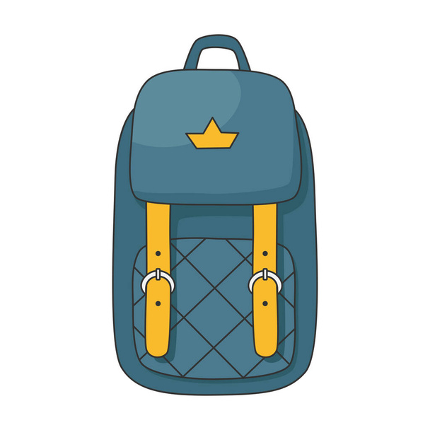 Çizgi film sırt çantası, seyahat çantası. Ön manzara mavi okul çantası. İzole vektör illüstrasyonu - Vektör, Görsel