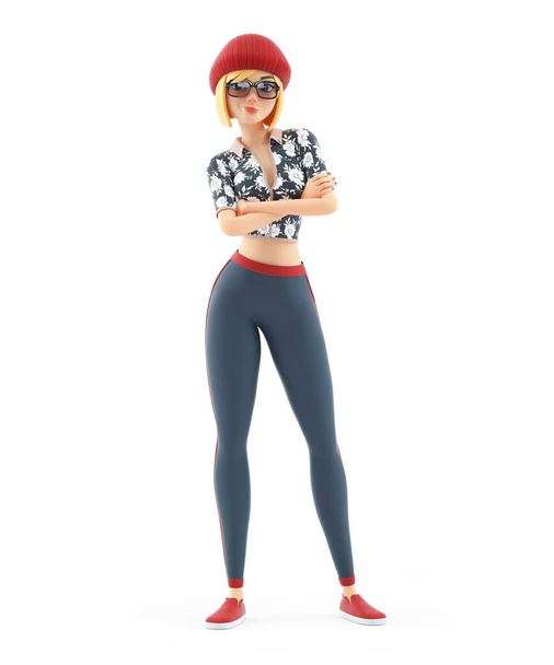 3D moda dziewczyna ramiona skrzyżowane, Ilustracja izolowana na białym tle - Zdjęcie, obraz