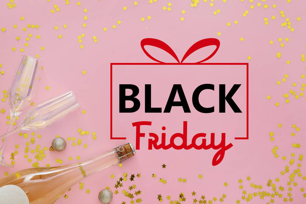 Banner for Black Friday with champagne - Photo, Image