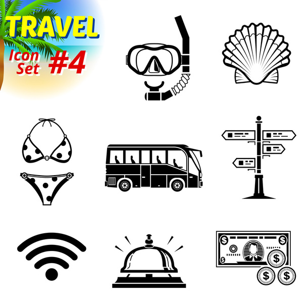 Set of black-and-white travel icons - Vector, Image