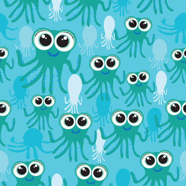 Pieuvre de bébé avec d'énormes yeux motif sans couture ; essaim de méduses - Vecteur, image