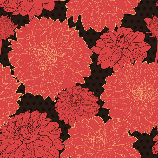 Amazing seamless black floral pattern with red asters - Вектор, зображення
