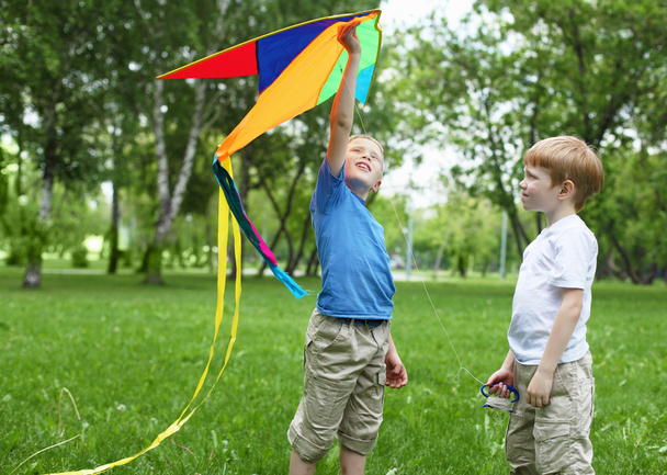 Portrait of happy boys in the summer outdoors - 写真・画像