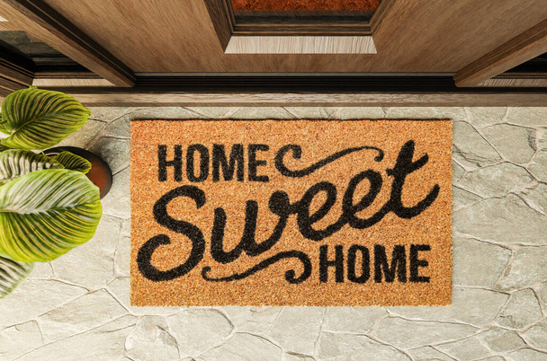 Home Sweet Home doormat on the porch at the front door. - Photo, Image