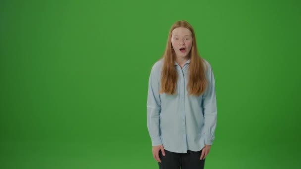 Green Screen. A Girl Radiates Pure Joy, Her Face Illuminated With Sheer Delight. Every Feature Expresses Overwhelming Happiness, Capturing A Moment Of Pure Elation And Unbridled Enthusiasm - Footage, Video