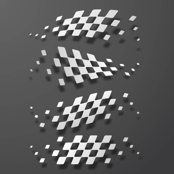 Logo astratto della gara automobilistica sportiva con bandiere bianche e nere. Progettazione del traguardo e di partenza per il campionato - Vettoriali, immagini