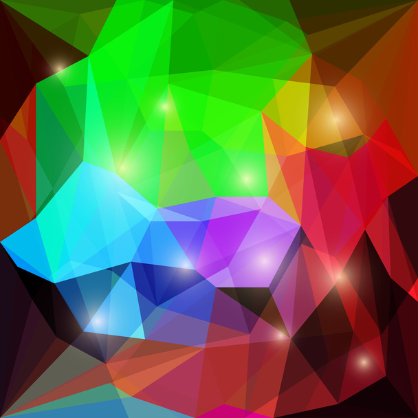 Abstrato fundo triangular poligonal colorido brilhante com luzes brilhantes para uso em design para cartão, convite, cartaz, banner, cartaz ou capa de cartaz
 - Vetor, Imagem
