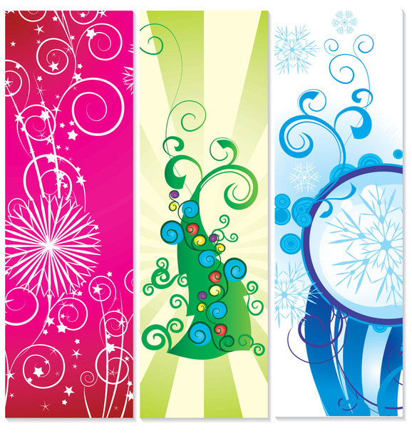 Set de pancartas árbol de navidad con copos de nieve
 - Foto, Imagen