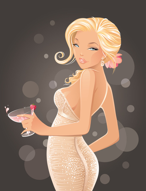 Sexy woman with cocktail - Vector, Image