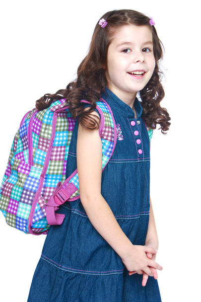 Happy joyful little girl goes to school - Fotó, kép