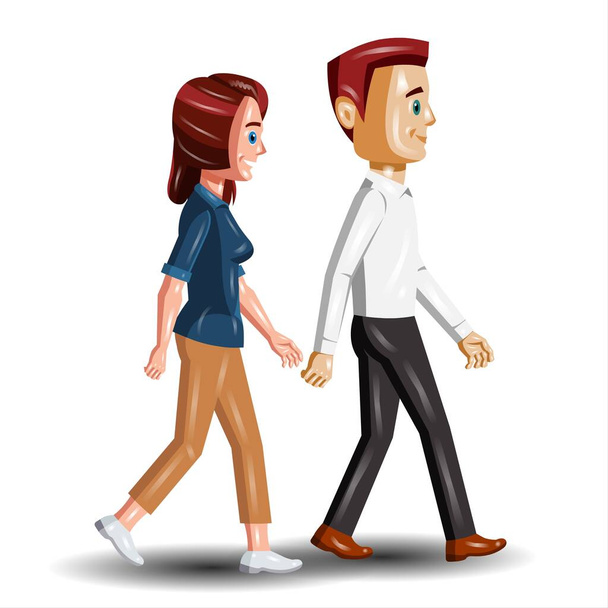 Un couple marche. Illustration vectorielle d'un homme et d'une femme marchant. - Photo, image