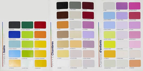 Farbpalette mit verschiedenen Mustern. Katalog zur Farbauswahl, Nahaufnahme - Foto, Bild