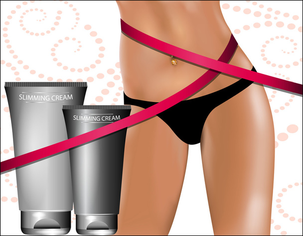 Slimming Cream. Beautiful female hip with measuring tape. - Vector, Image