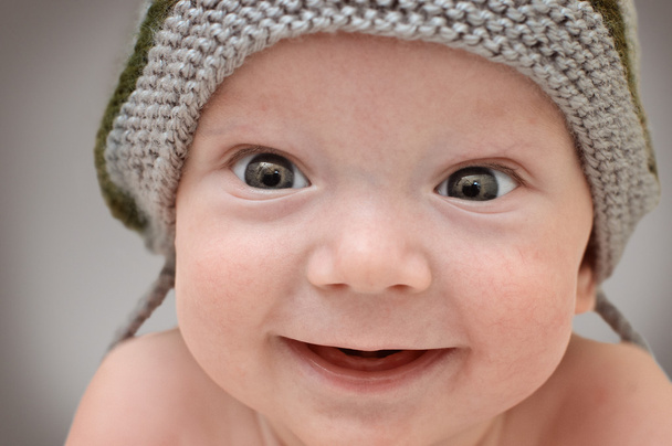 Baby boy in Knitted handmade hat - Photo, Image