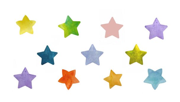 Иллюстрация коллекции акварельных звёзд - Фото, изображение