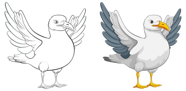 Obrys kresleného ptáka stojící a usmívající se, izolované na bílém pozadí - Vektor, obrázek