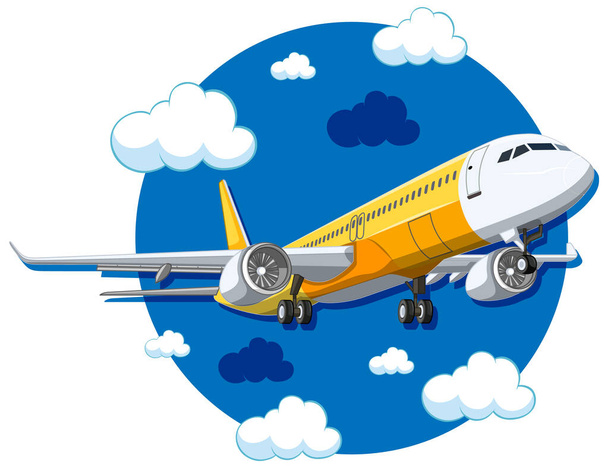 Ilustracja komercyjnego samolotu lotniczego szybującego przez jasne błękitne niebo - Wektor, obraz